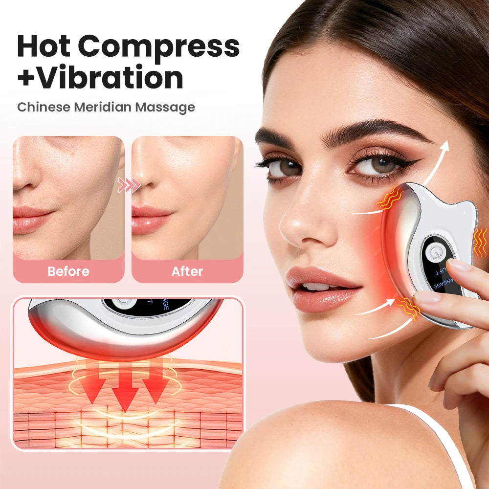 Gua Sha Électrique Visage — Lifting, Luminothérapie LED & Vibrations 45Hz